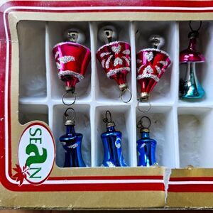 VTG Kurt Adler Blown Glass & Glitter Miniature Figural Christmas Ornaments (6)